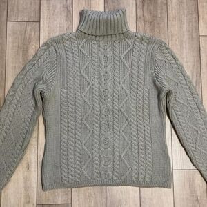 Paul James 100% Wool Cropped Fisherman’s Knit Turtleneck Sweater Size M